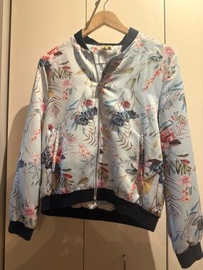 Neiman Marcus Private Label Collection 
Floral Bomber Jacket - Light Blue
